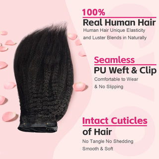 #1B 6Pcs Kinky Straight Flash Sale Free Shipping PU Seamless Clip ins Hair Extensions Real Human Hair Natural Black 110G CVOHAIR