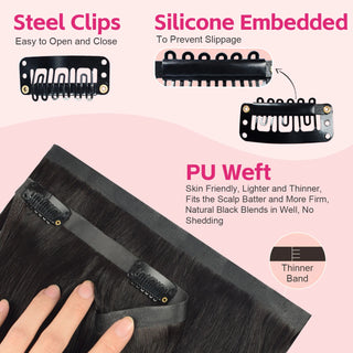 #1B 6Pcs Straight PU Seamless Clip ins Flash Sale Free Shipping Hair Extensions Real Human Hair 110G CVOHAIR