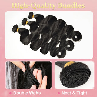 #1B Body Wave 10A Human Hair Bundles Virgin Hair 100% Unprocessed Weave Bundles Human Hair Double Weft CVOHAIR