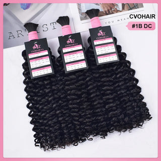 #1B Double Drawn 18inch Deep Curly Boho Braids Human Hair CVOHAIR