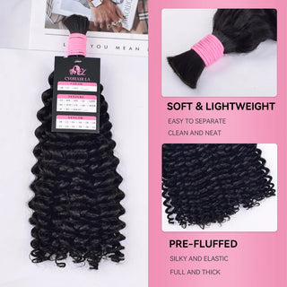 #1B Double Drawn 18inch Deep Curly Boho Braids Human Hair CVOHAIR