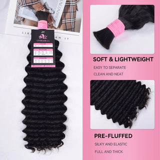 #1B Double Drawn 18inch Deep Wave Boho Braids Human Hair CVOHAIR