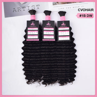 #1B Double Drawn 18inch Deep Wave Boho Braids Human Hair CVOHAIR