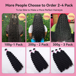 #1B Double Drawn 18inch Deep Wave Boho Braids Human Hair CVOHAIR