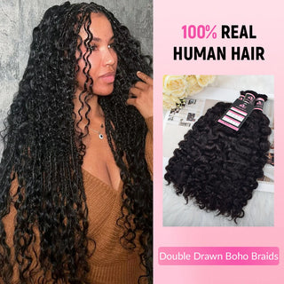 #1B Double Drawn Burmese Curly Boho Braids Human Hair CVOHAIR