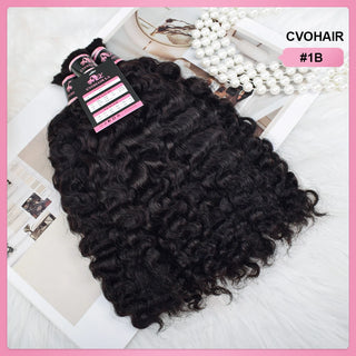 #1B Double Drawn Burmese Curly Boho Braids Human Hair CVOHAIR