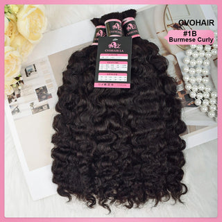 #1B Double Drawn Burmese Curly Boho Braids Human Hair CVOHAIR
