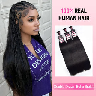 #1B Double Drawn Straight Boho Braids Human Hair CVOHAIR
