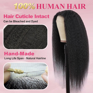 #1B Kinky Straight HD Lace Front Wigs Human Hair 180% Density Transparent Lace Frontal Wigs Pre Plucked With Baby Hair CVOHAIR