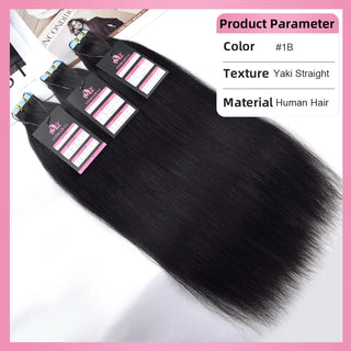 #1B Yaki Straight Tape in Human Hair Extensions CVOHAIR