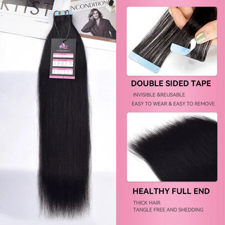 #1B Yaki Straight Tape in Human Hair Extensions CVOHAIR