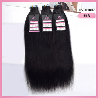 #1B Yaki Straight Tape in Human Hair Extensions CVOHAIR