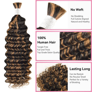 #1B/30 Deep Wave Bohemian Human Hair For Braiding CVOHAIR