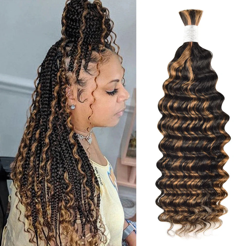 20 Inch Deep Wave Human Hair Bundle for Bohemian Knotless Braids 1B Natural Black Boho Braids Loose Deep Wave No Weft Bulk  main image 2