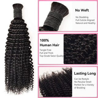 #1B Natural Black Boho Braids Kinky Curly Bulk Hair for Human Hair CVOHAIR