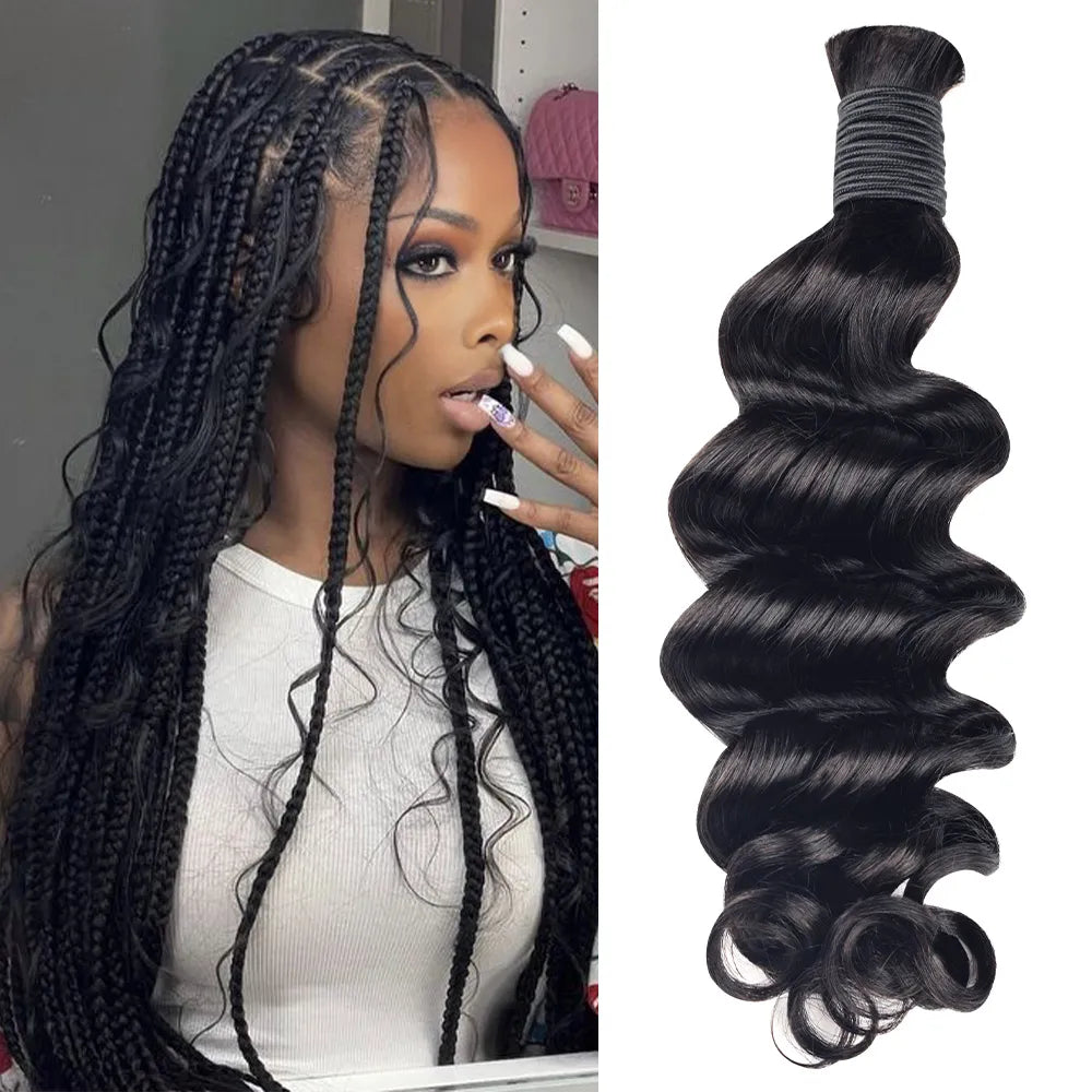 1B Natural Black Boho Braids Loose Deep Wave No Weft Bulk 