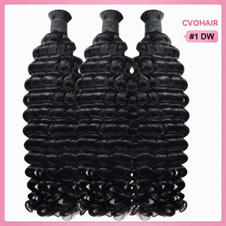 #1 Jet Black Deep Wave Bulk Human Hair For Boho Braids CVOHAIR