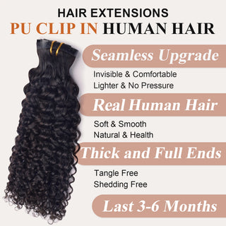 #1B 6Pcs Deep Curly Flash Sale Free Shipping PU Seamless Clip ins Hair Extensions Real Human Hair 120G CVOHAIR