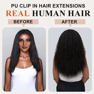 #1B 6Pcs Deep Curly Flash Sale Free Shipping PU Seamless Clip ins Hair Extensions Real Human Hair 120G CVOHAIR