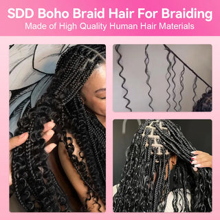 #1B Double Drawn 18inch Body Wave Boho Braids Human Hair CVOHAIR