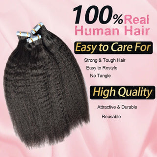#1B Kinky Straight Tape in Hair Extensions Free Shipping Human Hair 20pcs 50g/pack Seamless Skin Weft Hair CVOHAIR