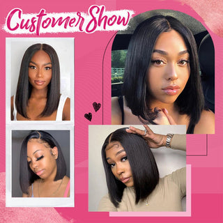 #1B Bob Straight HD Lace Front Wigs Human Hair 200% Density Transparent Lace Frontal Wigs Pre Plucked With Baby Hair CVOHAIR