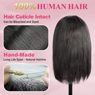 #1B Bob Straight HD Lace Front Wigs Human Hair 200% Density Transparent Lace Frontal Wigs Pre Plucked With Baby Hair CVOHAIR