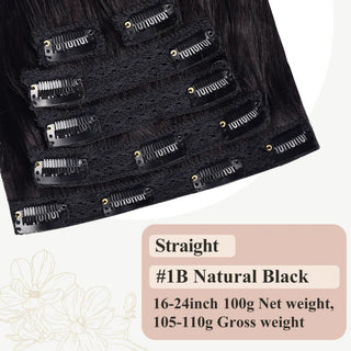 #1B 6Pcs Straight Free Shipping Clip in Hair Extensions Real Human Hair Invisible Lace Clip ins Natural Black 110G CVOHAIR