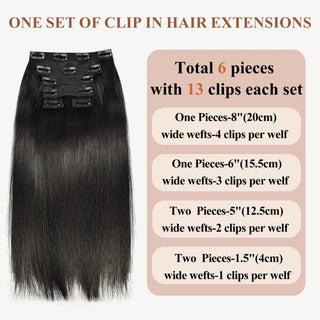 #1B 6Pcs Straight Free Shipping Clip in Hair Extensions Real Human Hair Invisible Lace Clip ins Natural Black 110G CVOHAIR