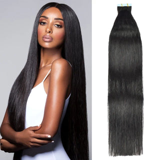 #1B Straight Tape in Hair Extensions Free Shipping Human Hair 20pcs 50g/pack Seamless Skin Weft Hair CVOHAIR