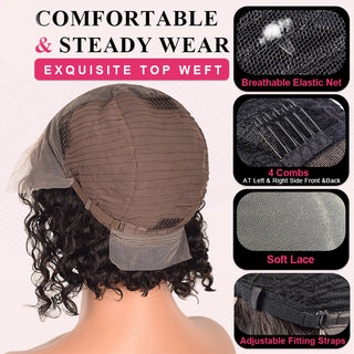 #1B Bob Wig Water Wave HD Lace Front Wigs Human Hair 180% Density Lace Frontal Wigs Pre Plucked With Baby Hair CVOHAIR