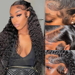 #1B Water Wave HD Lace Front Wigs Human Hair 180% Density Transparent Lace Frontal Wigs Pre Plucked With Baby Hair CVOHAIR