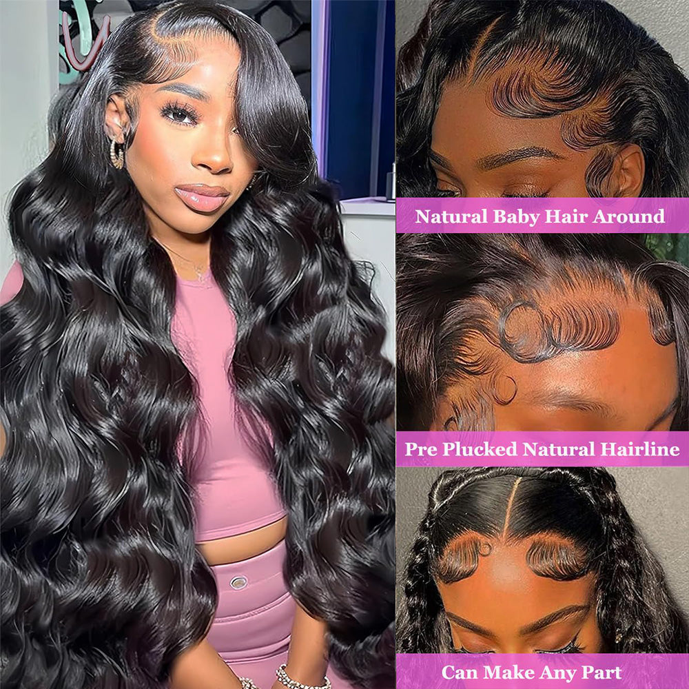 CVOHAIR Body Wave 13x4 HD Transparent Lace Frontal Wigs Human Hair Wear and Go Glueless Wigs Human Hair 200% Density
