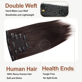 #2 Dark Brown Straight Free Shipping Clip in Hair Extensions Real Human Hair Invisible Lace Clip ins 6Pcs 110G CVOHAIR