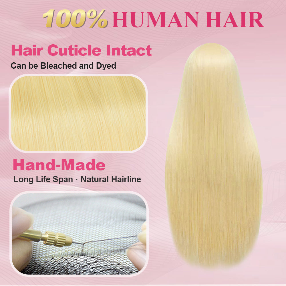 CVOHAIR 613 Blonde HD Lace Front Wig Human Hair 180% Density Straight Lace Frontal Wig Pre Plucked with Baby Hair