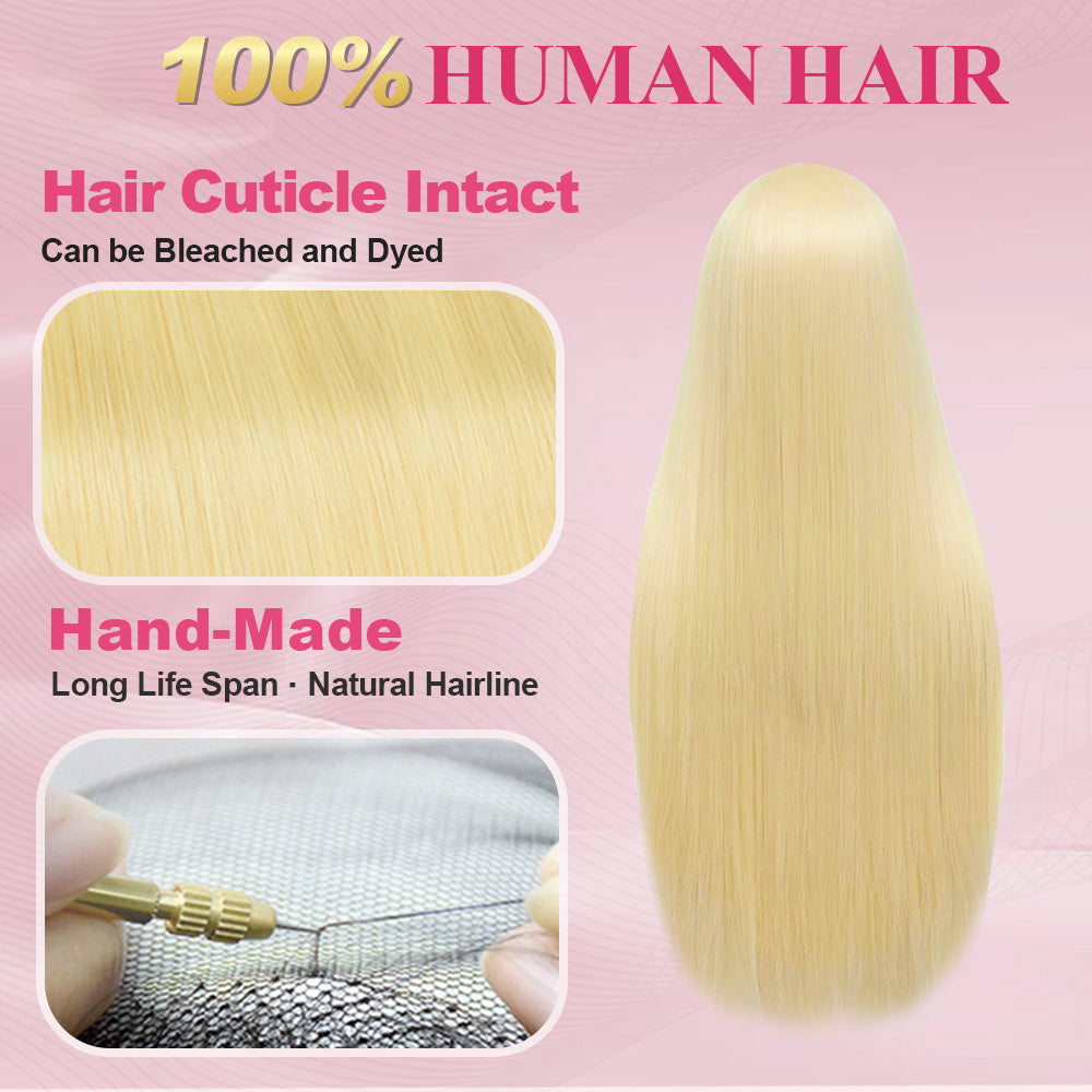 CVOHAIR Straight 613 Blonde HD Lace Front Wigs Human Hair 200% Density Lace Frontal Wig Pre Plucked with Baby Hair