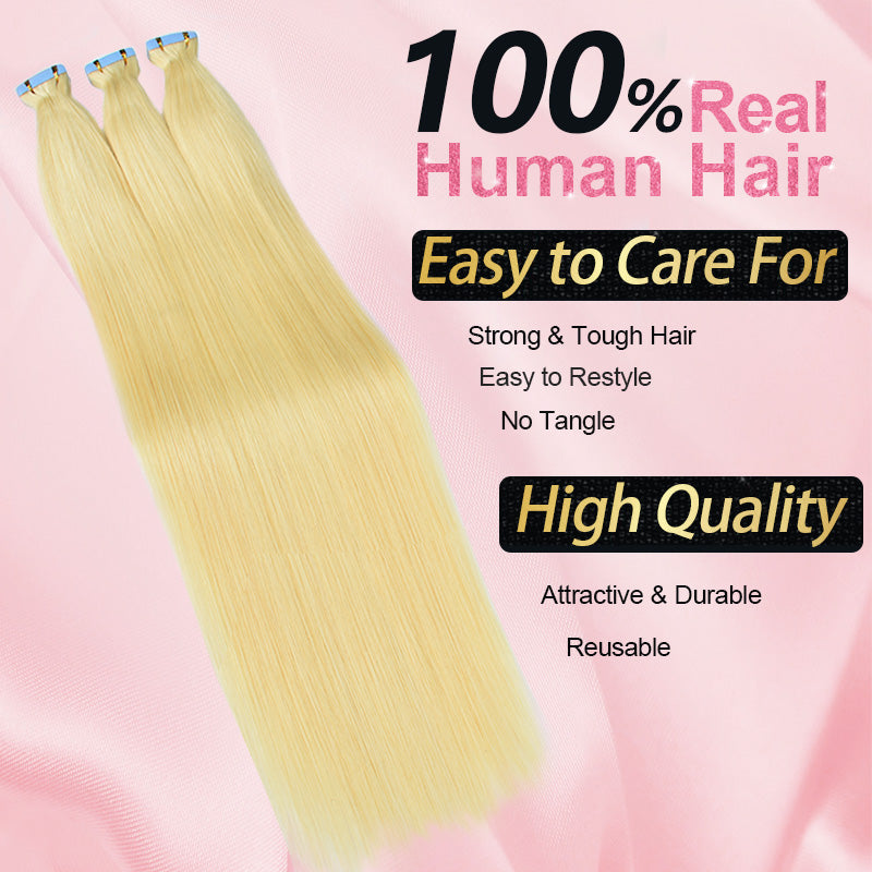 CVOHAIR Straight Tape in Hair Extensions Human Hair 613 Blonde Silky Seamless Tape In Human Hair Extensions