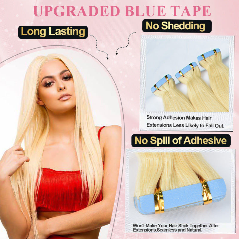 CVOHAIR Straight Tape in Hair Extensions Human Hair 613 Blonde Silky Seamless Tape In Human Hair Extensions