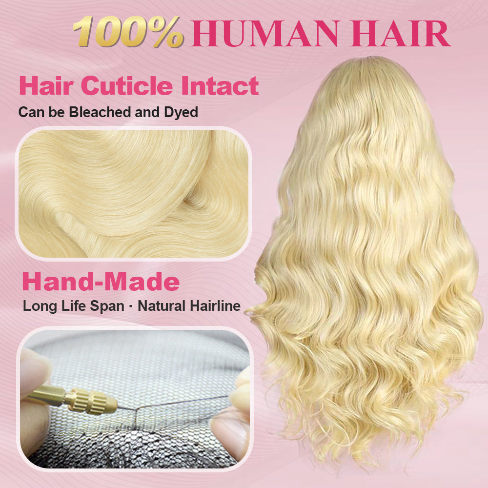 CVOHAIR Body Wave 613 Blonde HD Lace Front Wigs Human Hair 200% Density Lace Frontal Wig Pre Plucked with Baby Hair