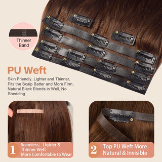 #3 Straight Free Shipping Clip in Hair Extensions Real Human Hair PU Seamless Clip ins 6Pcs 110G CVOHAIR