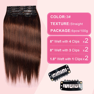 #3 Straight Free Shipping Clip in Hair Extensions Real Human Hair PU Seamless Clip ins 6Pcs 110G CVOHAIR