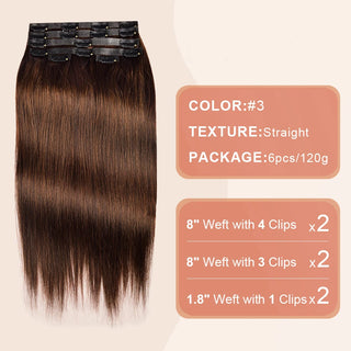 #3 Straight Free Shipping Clip in Hair Extensions Real Human Hair PU Seamless Clip ins 6Pcs 110G CVOHAIR