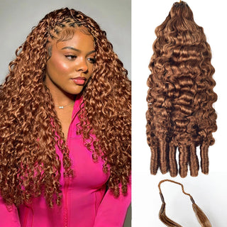 #30A light auburn France Curly Miracle Knots human hair extensions made from 100% human hair for natural crochet hairstyles by CVOHAIR