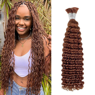 #33 Auburn Brown Deep Wave 100% Human Hair Braid Styles CVOHAIR