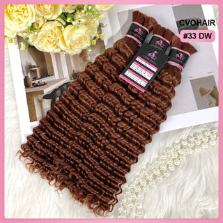 #33 Auburn Brown Deep Wave 100% Human Hair Braid Styles CVOHAIR