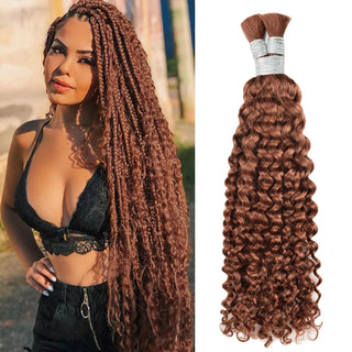 #33 Auburn Brown Deep Curly 100% Human Hair Braid Styles CVOHAIR