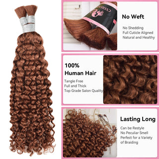 #33 Auburn Brown Deep Curly 100% Human Hair Braid Styles CVOHAIR