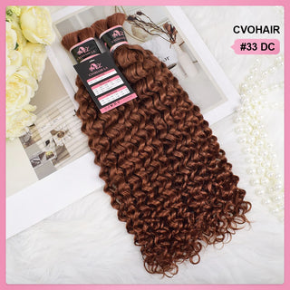 #33 Auburn Brown Deep Curly 100% Human Hair Braid Styles CVOHAIR