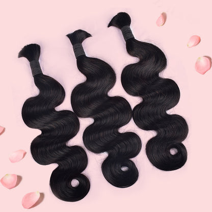 CVOHAIR 3 Pcs Body Wave Bulk Human Hair for Braiding No Weft Human Hair Extensions Natural Black 100g/Each Bundle