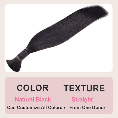 CVOHAIR Straight Bulk Hair For Braiding 3 Pcs/pack 100% Human Hair Natural Black Bundles No Weft Braiding Hair Extension